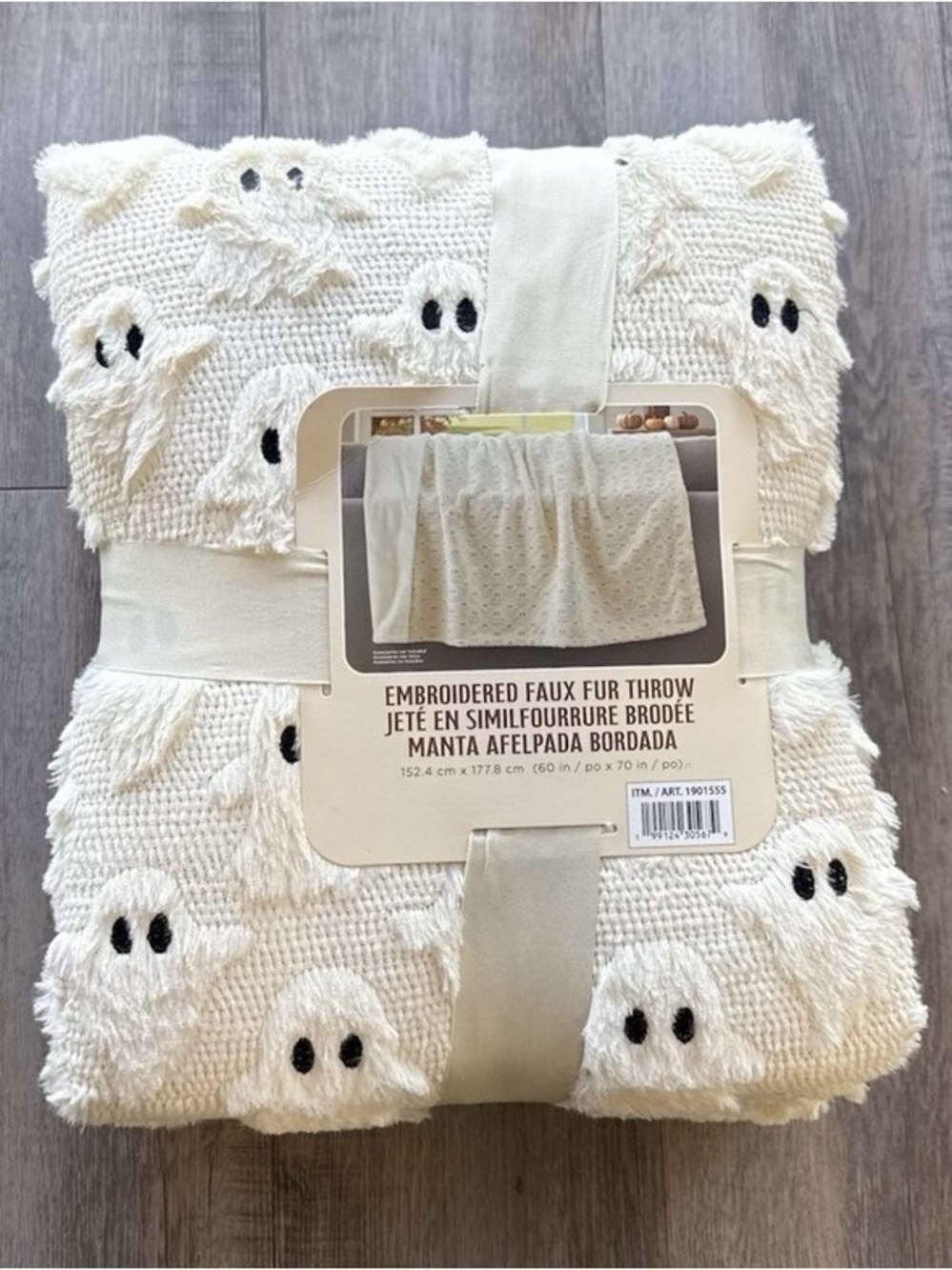 Viral Embroidered Faux Fur Ghost Throw Blanket - Cream